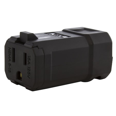 Ac Works Straight Blade Connector, 5-15R, 15 A, 125V AC, 2 Pole, 3 Wire, Screw Terminals, Black ASQ515R-BK